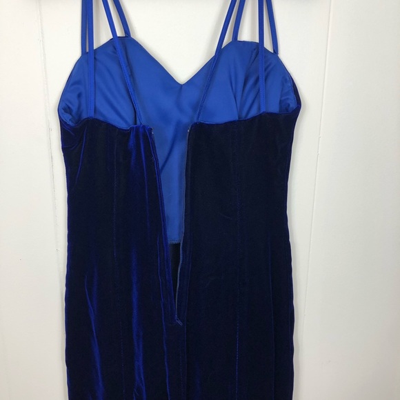 Vintage Blue Velvet Maxi Dress Sz S - Picture 8 of 11